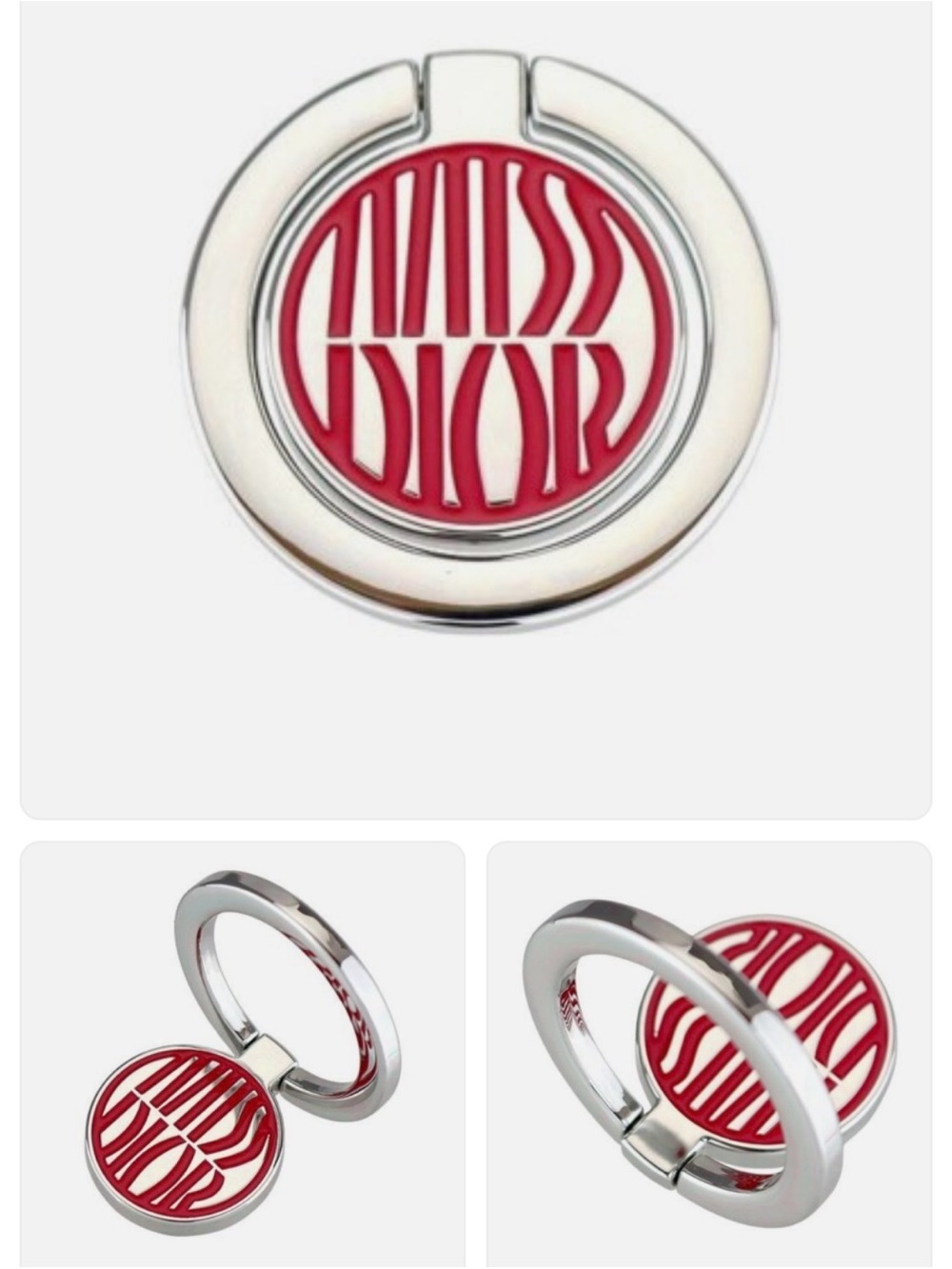 Miss Dior Phone Finger Ring Holder Stand Grip Silver & Pink.